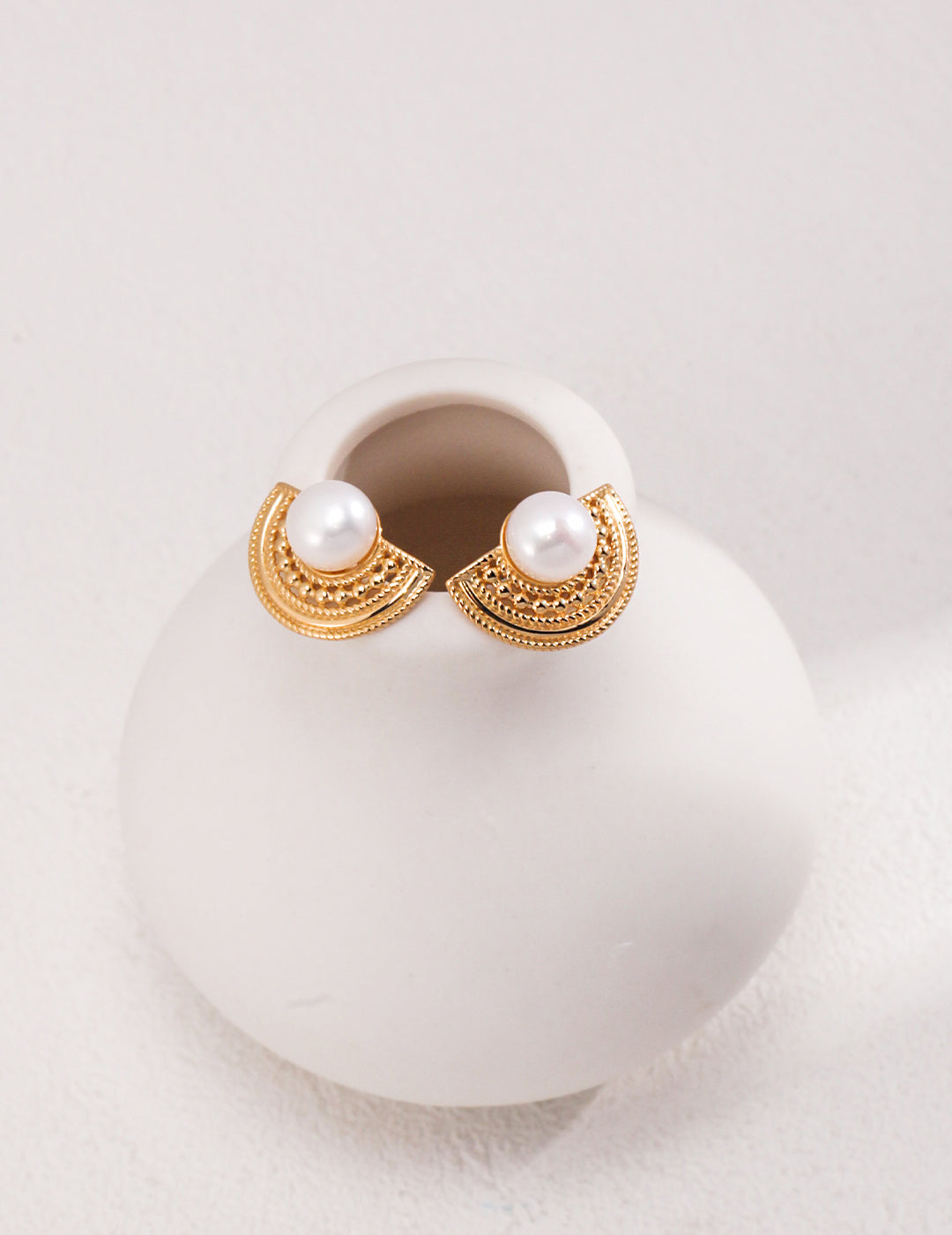 Sterling Silver Half Circle Decor with Pearl Stud Earrings